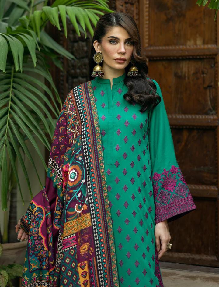 DHANAK EMBROIDERED UNSTITCHED WITH PRINTED SHAWL ZB018