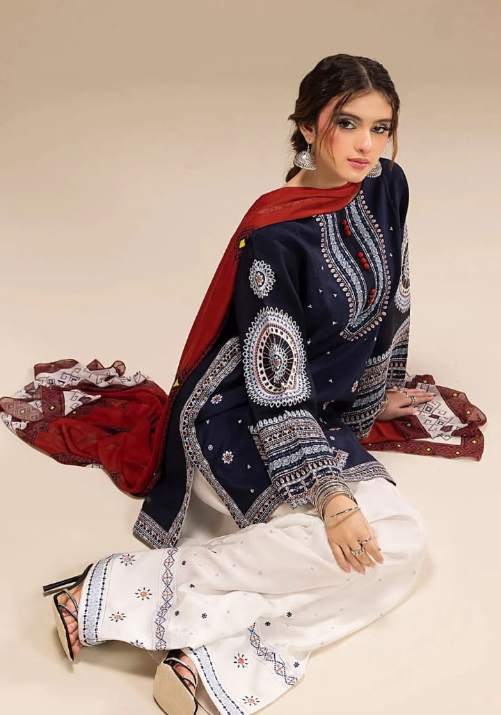 JAZMINE UNSTITCHED EMBOIDERED DHANAK WITH PRINTED SHAWL ZB01