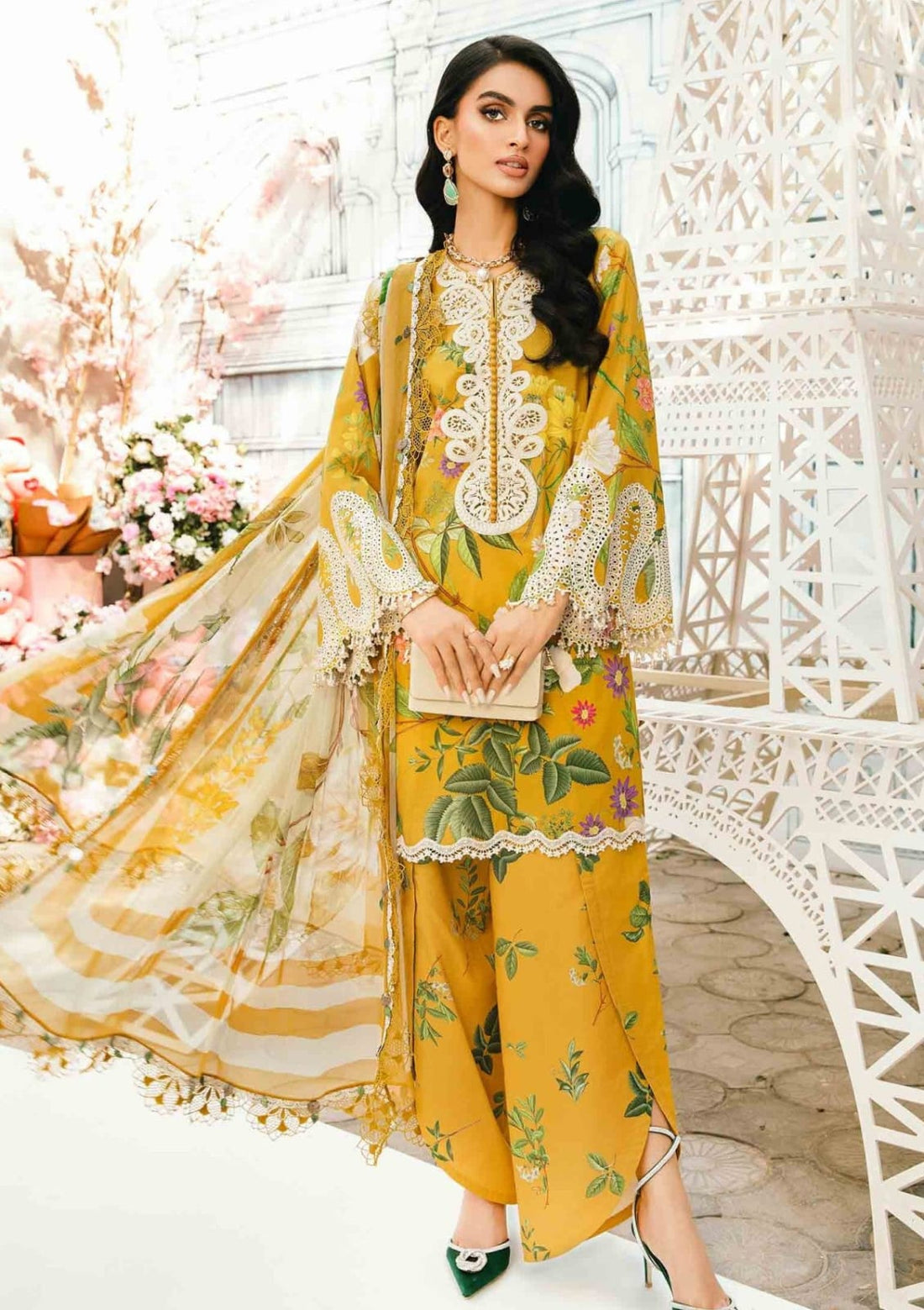 M.PRINTS lawn printed shirt with Embroidered chiffon duppta ZB109