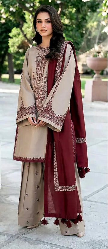Baroque-lawn embroidered 3 piece suit