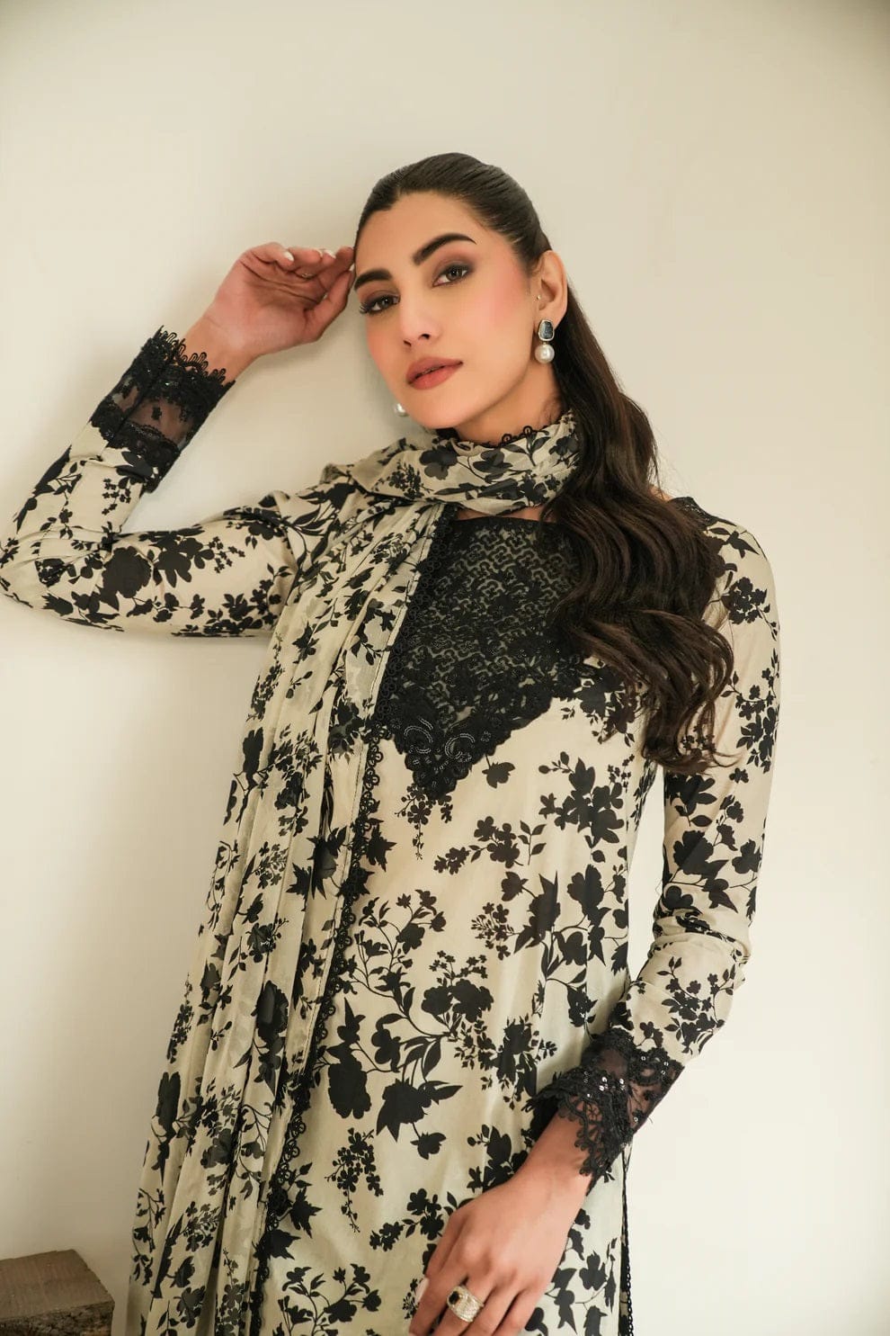 ANEELA,S lawn printed shirt with Embroidered chiffon duppta ZB113