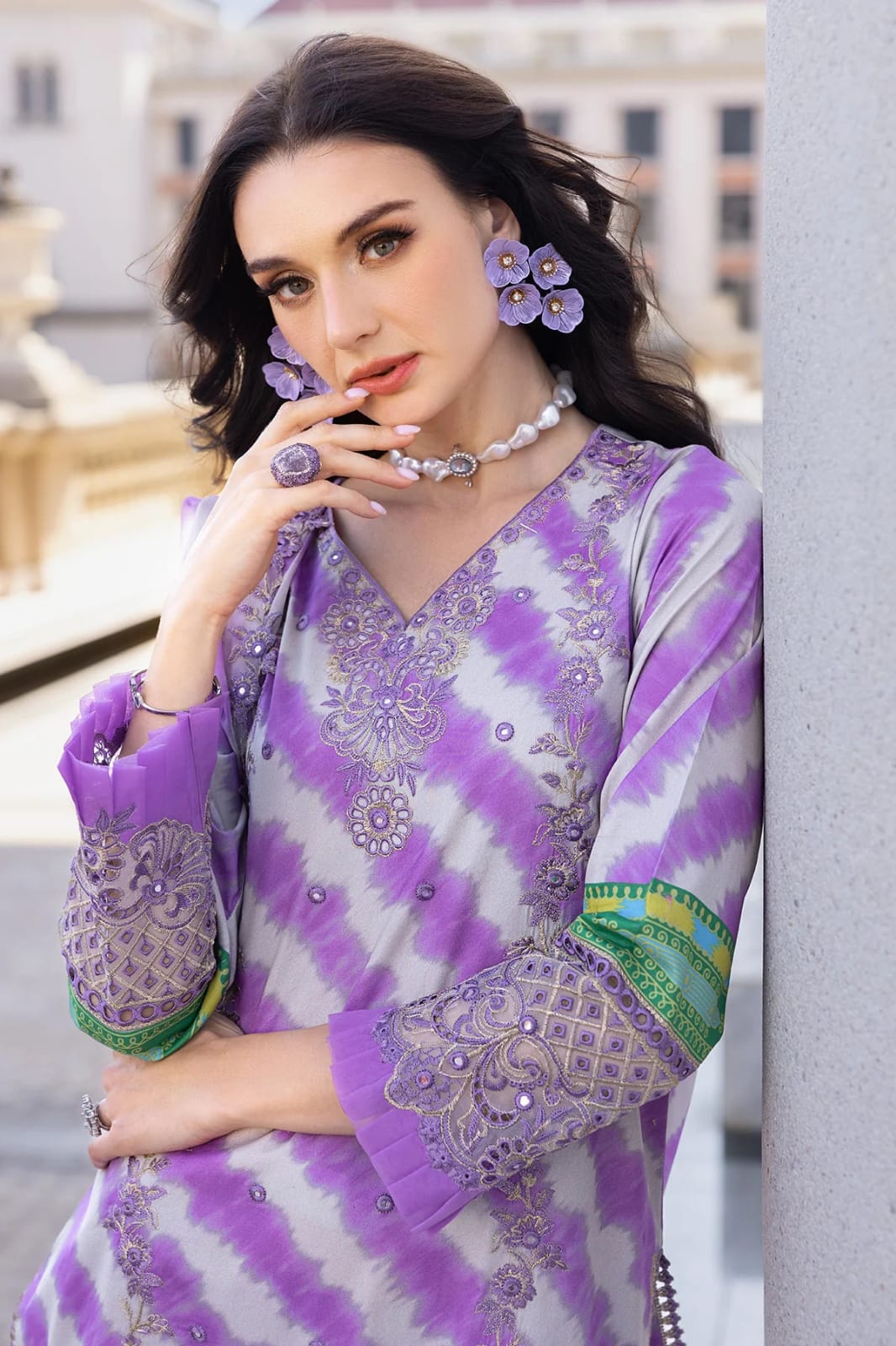 CHARZMA lawn printed Embroidered shirt with Embroidered chiffon duppta ZB111