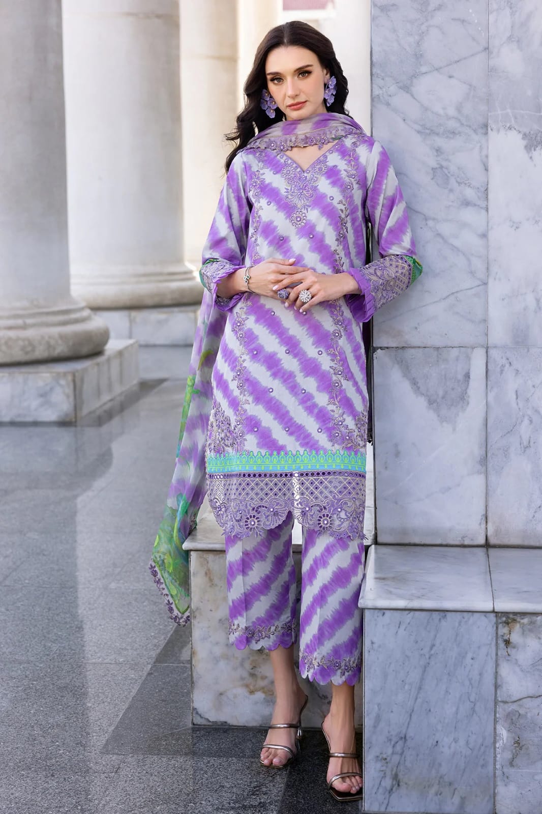 CHARZMA lawn printed Embroidered shirt with Embroidered chiffon duppta ZB111