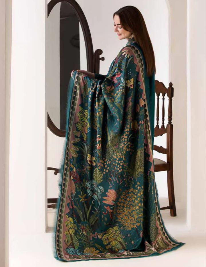 DHANAK 3PIECE Emboidered with printed shawl ZB014