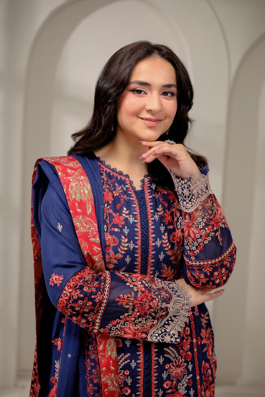 DHANAK 3C SHIRT FULLY HEAVY EMBROIDERED WITH PRINTED WHOOL SHAWL_ZB023