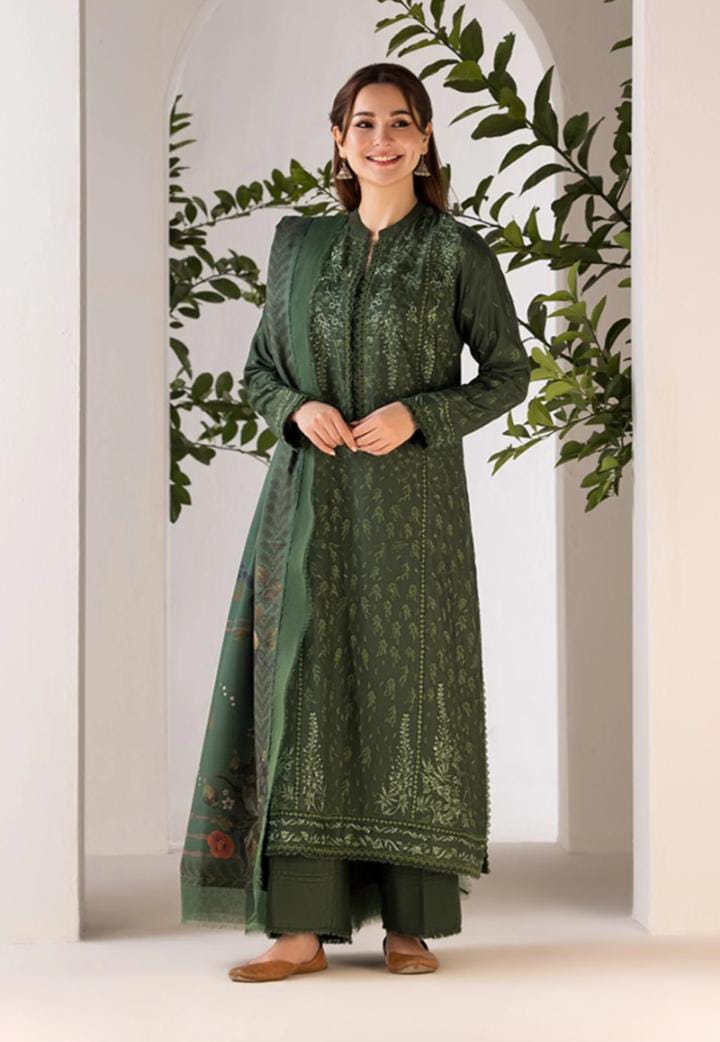 DHANAK 3PIECE Emboidered with printed shawl ZB015