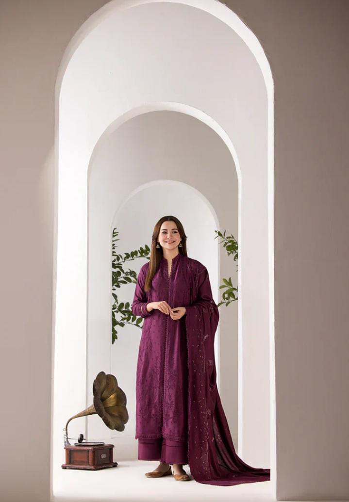 DHANAK 3PIECE Emboidered with printed shawl ZB013