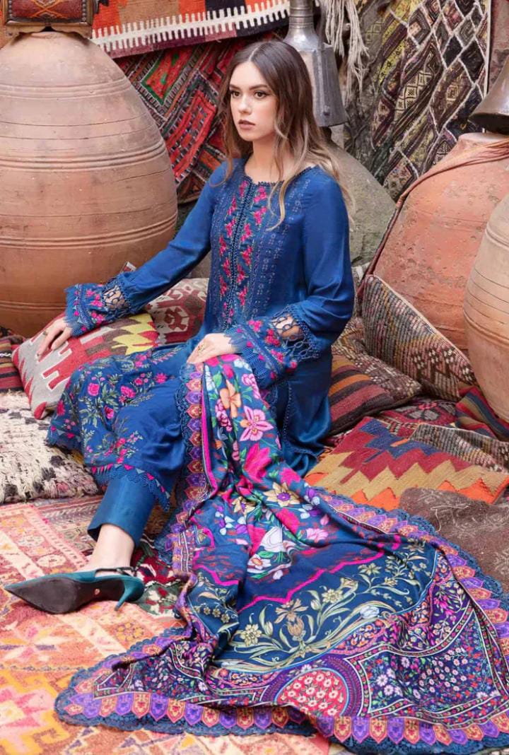 DHANAK 3PIECE Emboidered with printed shawl ZB012