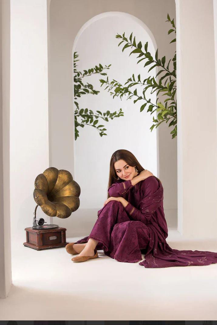 DHANAK 3PIECE Emboidered with printed shawl ZB013