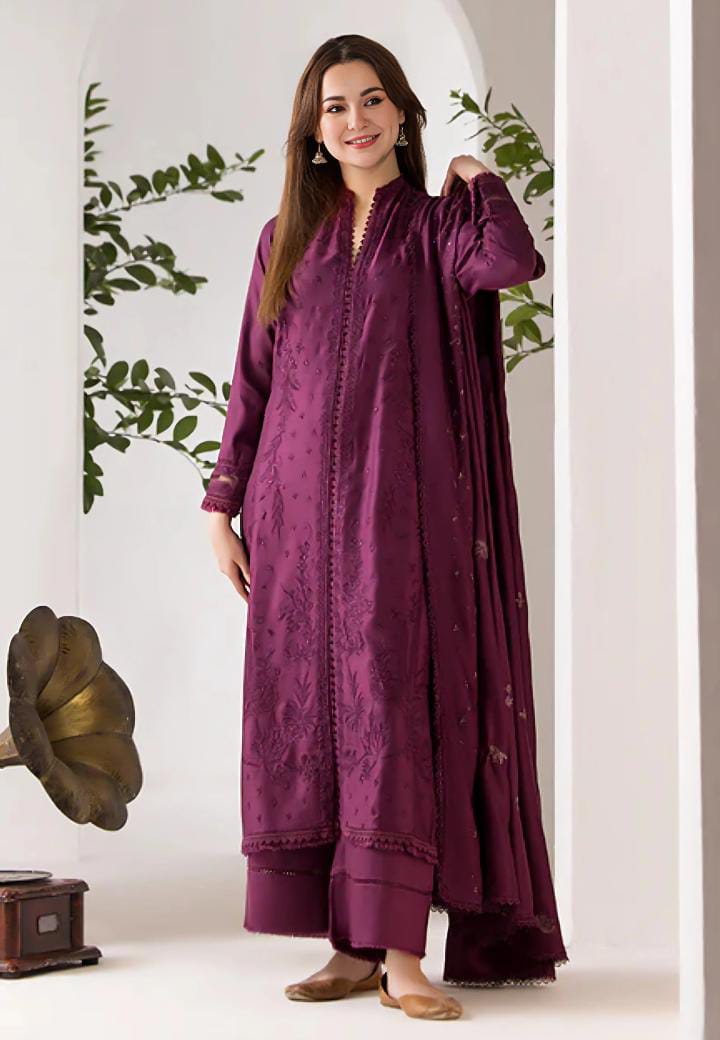 DHANAK 3PIECE Emboidered with printed shawl ZB013