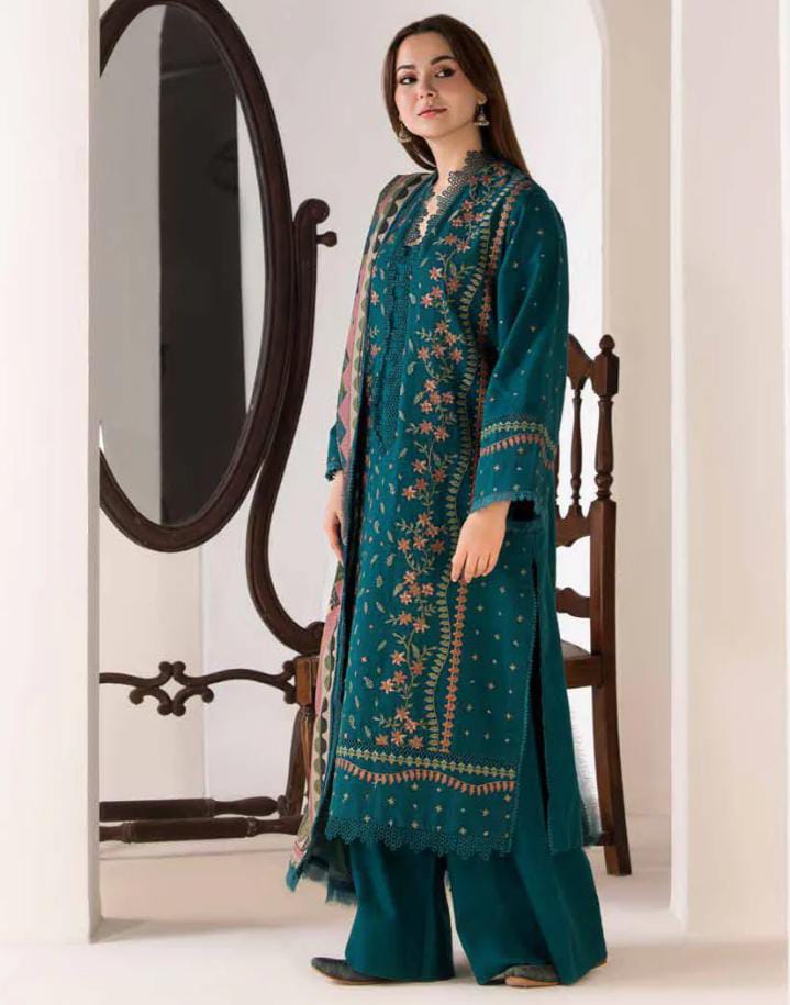 DHANAK 3PIECE Emboidered with printed shawl ZB014