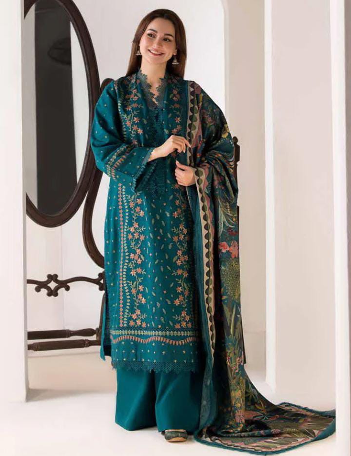 DHANAK 3PIECE Emboidered with printed shawl ZB014