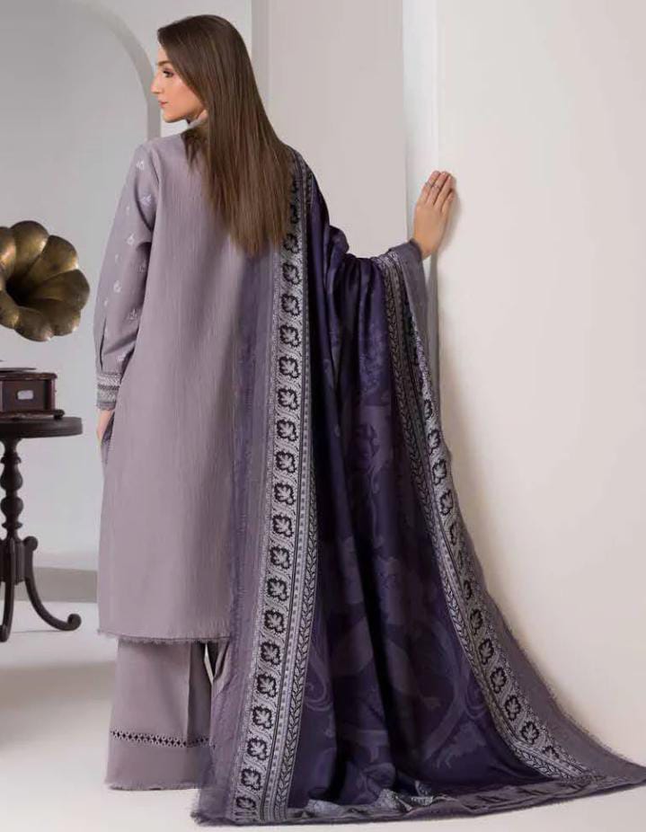 DHANAK 3PIECE Emboidered with printed shawl ZB016