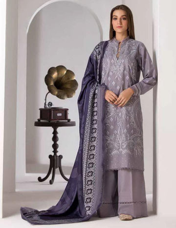 DHANAK 3PIECE Emboidered with printed shawl ZB016