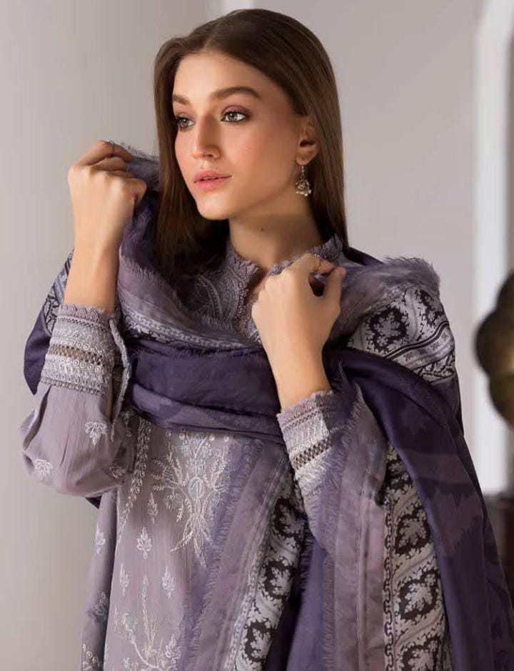 DHANAK 3PIECE Emboidered with printed shawl ZB016