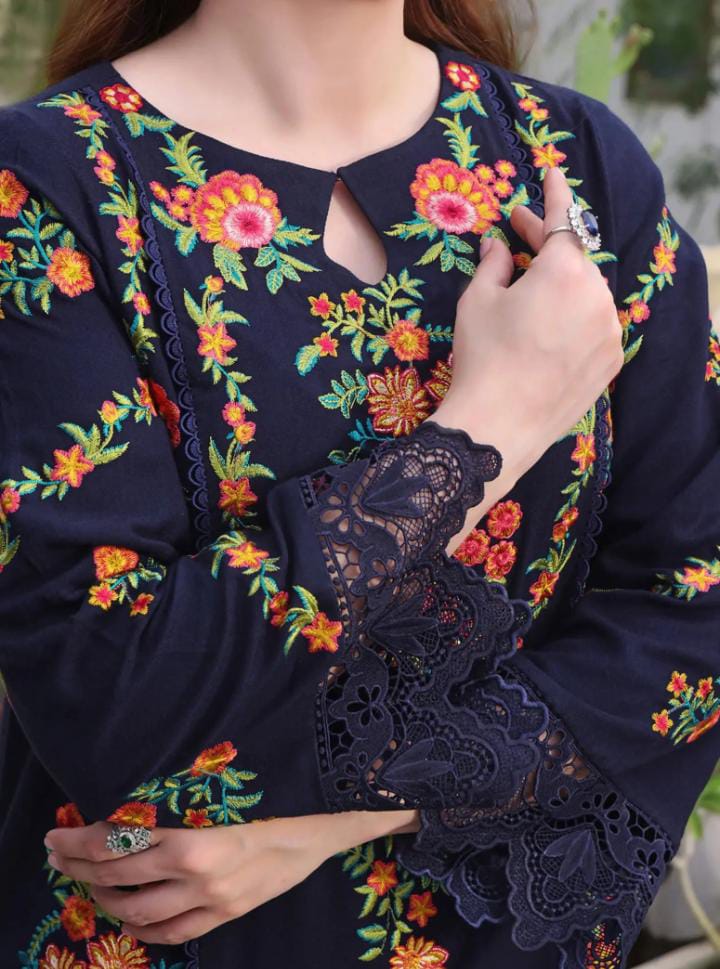  DHANAK EMBROIDERED SHIRT WIT  PRINTED SHAWL_ZB022