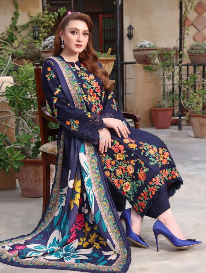  DHANAK EMBROIDERED SHIRT WIT  PRINTED SHAWL_ZB022