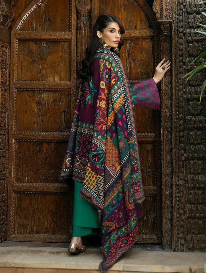 DHANAK EMBROIDERED UNSTITCHED WITH PRINTED SHAWL ZB018
