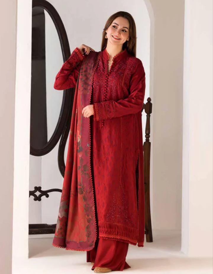 DHANAK EMBROIDERED UNSTITCHED WITH PRINTED SHAWL ZB017