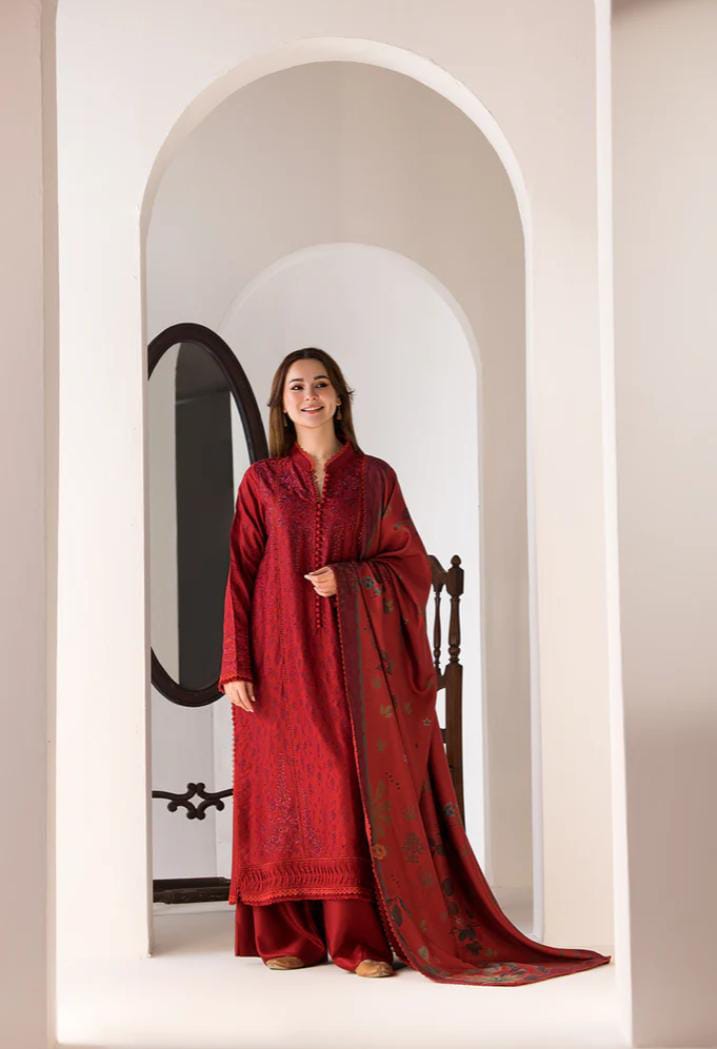 DHANAK EMBROIDERED UNSTITCHED WITH PRINTED SHAWL ZB017