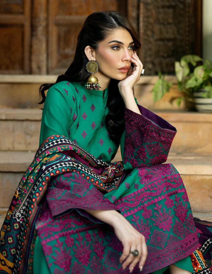 DHANAK EMBROIDERED UNSTITCHED WITH PRINTED SHAWL ZB018
