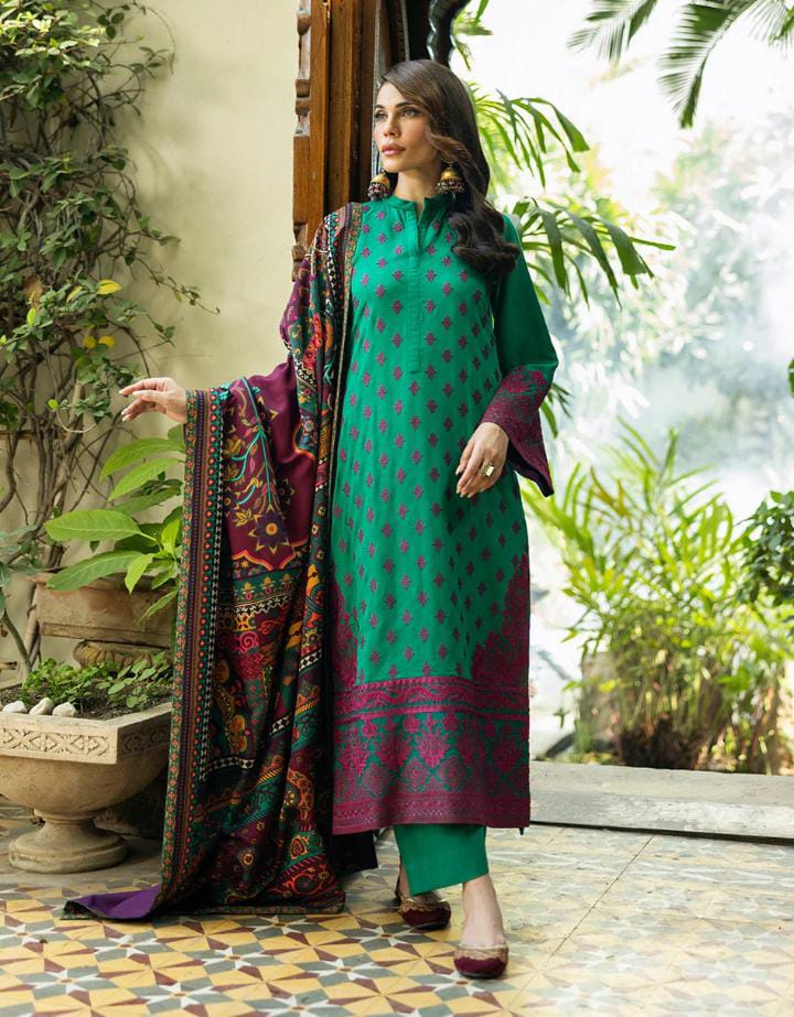DHANAK EMBROIDERED UNSTITCHED WITH PRINTED SHAWL ZB018