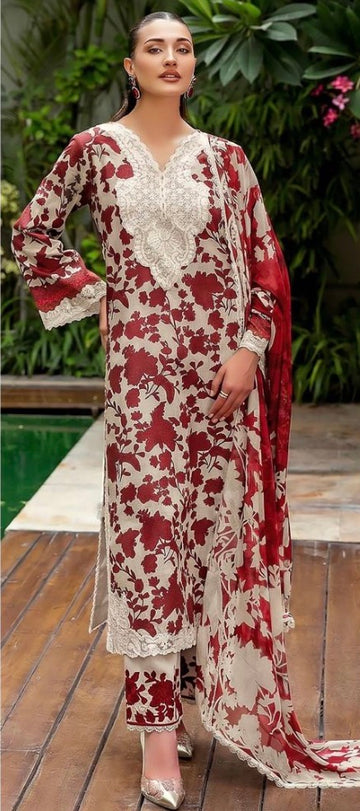 Lawn embroidered 3 piece suit