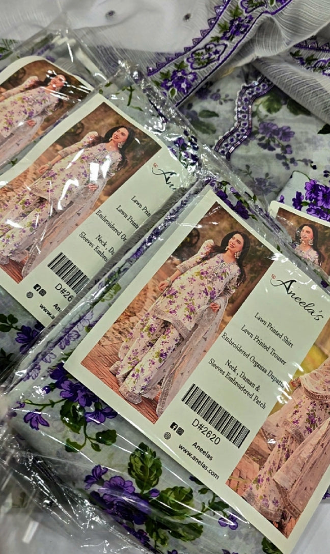 Aneela's  -Lawn- Luxury Embroedery 3 piece Article D 22