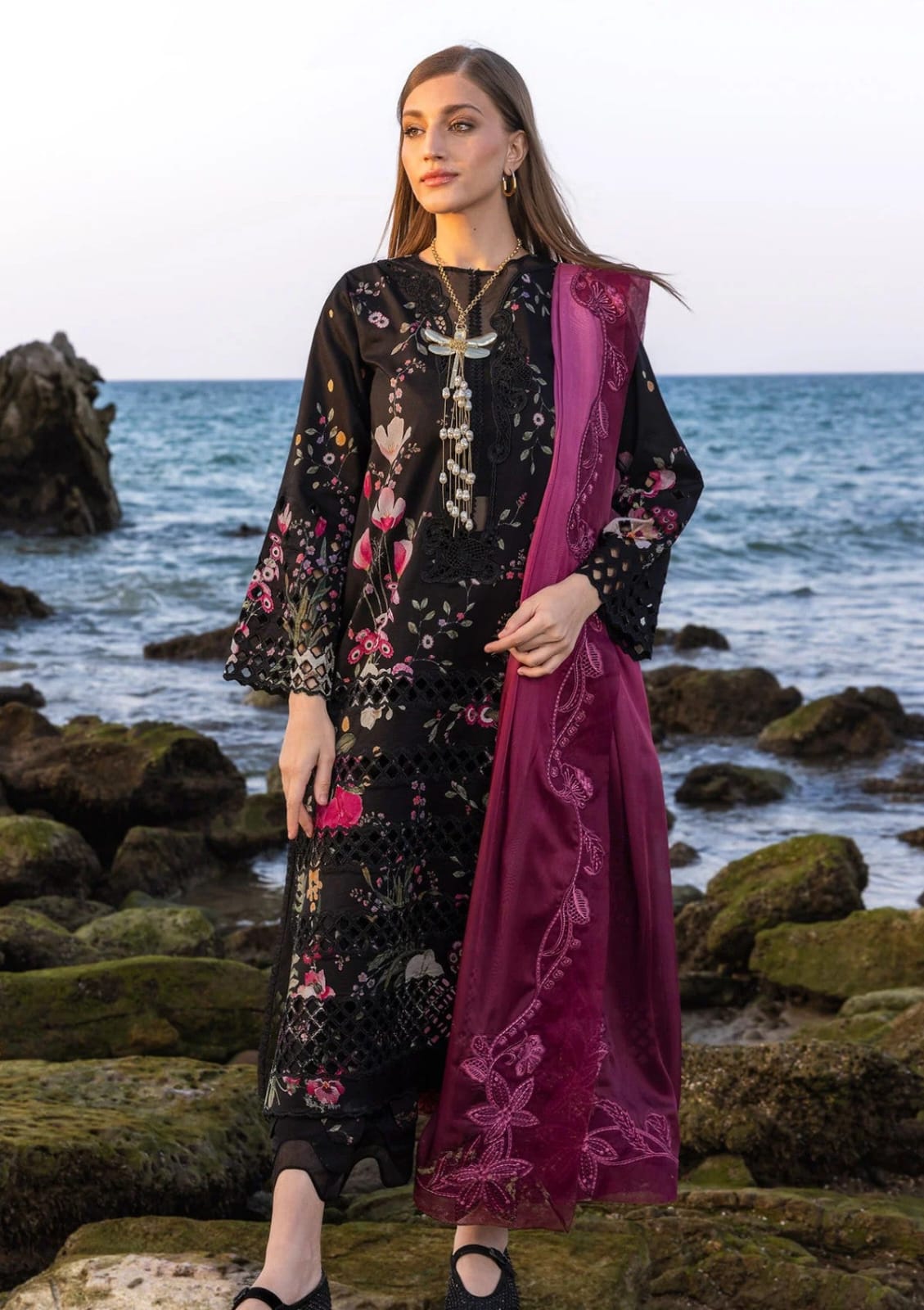 IZNIK lawn printed Embroidered shirt with Embroidered chiffon duppta ZB0106