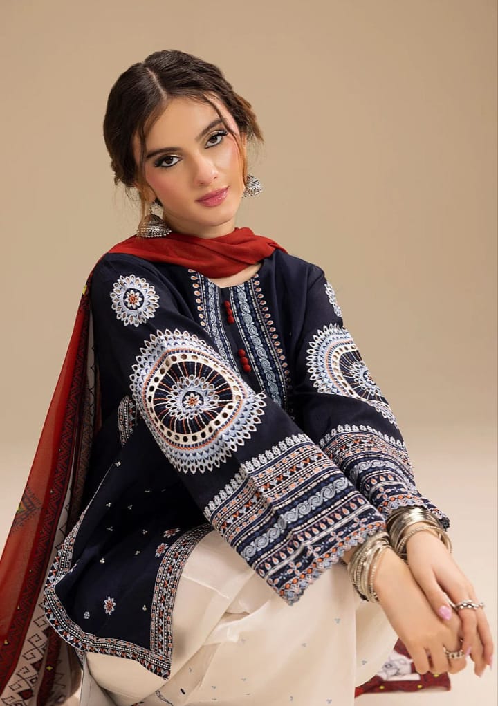 JAZMINE UNSTITCHED EMBOIDERED DHANAK WITH PRINTED SHAWL ZB01