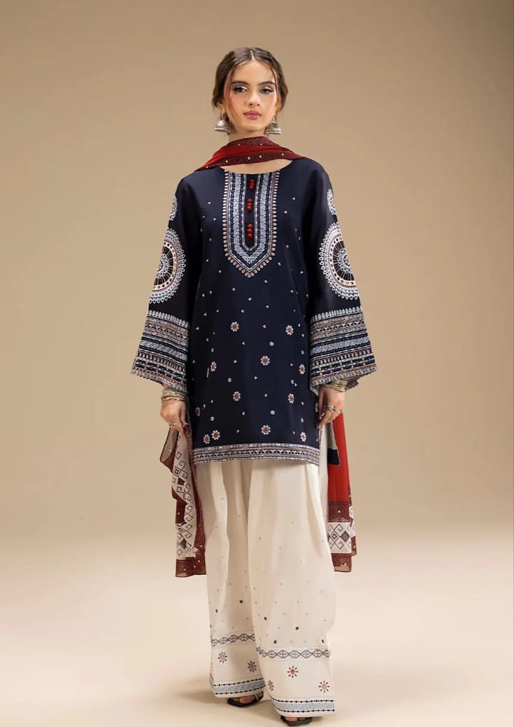 JAZMINE UNSTITCHED EMBOIDERED DHANAK WITH PRINTED SHAWL ZB01