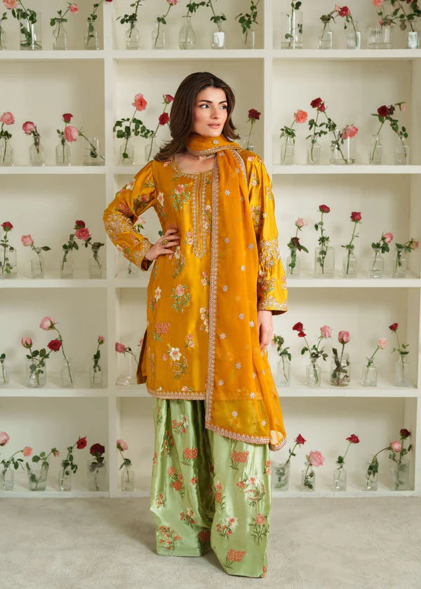 Laam yellow wedding artical slik 3pc #5690