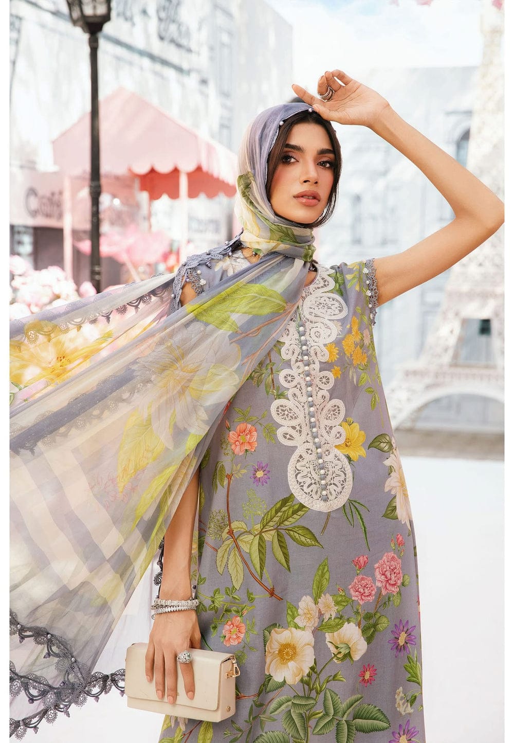 M.PRINTS lawn printed shirt with Embroidered chiffon duppta ZB108