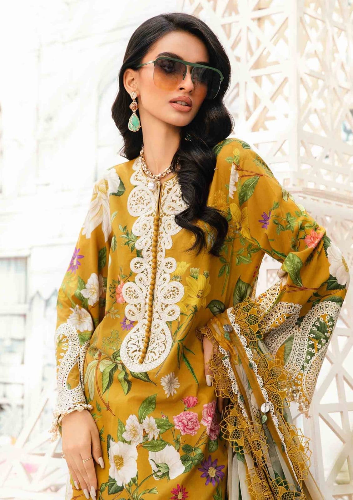 M.PRINTS lawn printed shirt with Embroidered chiffon duppta ZB109