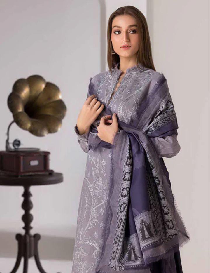 DHANAK 3PIECE Emboidered with printed shawl ZB016