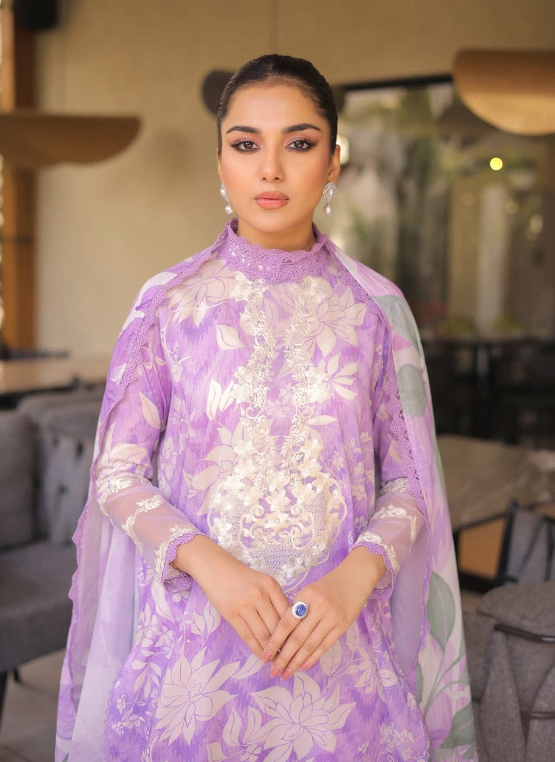 ANEELA,S lawn printed shirt with Embroidered chiffon duppta ZB119