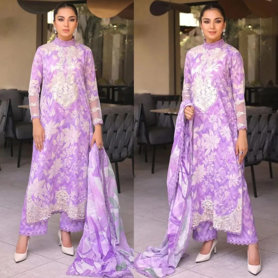 ANEELA,S lawn printed shirt with Embroidered chiffon duppta ZB119