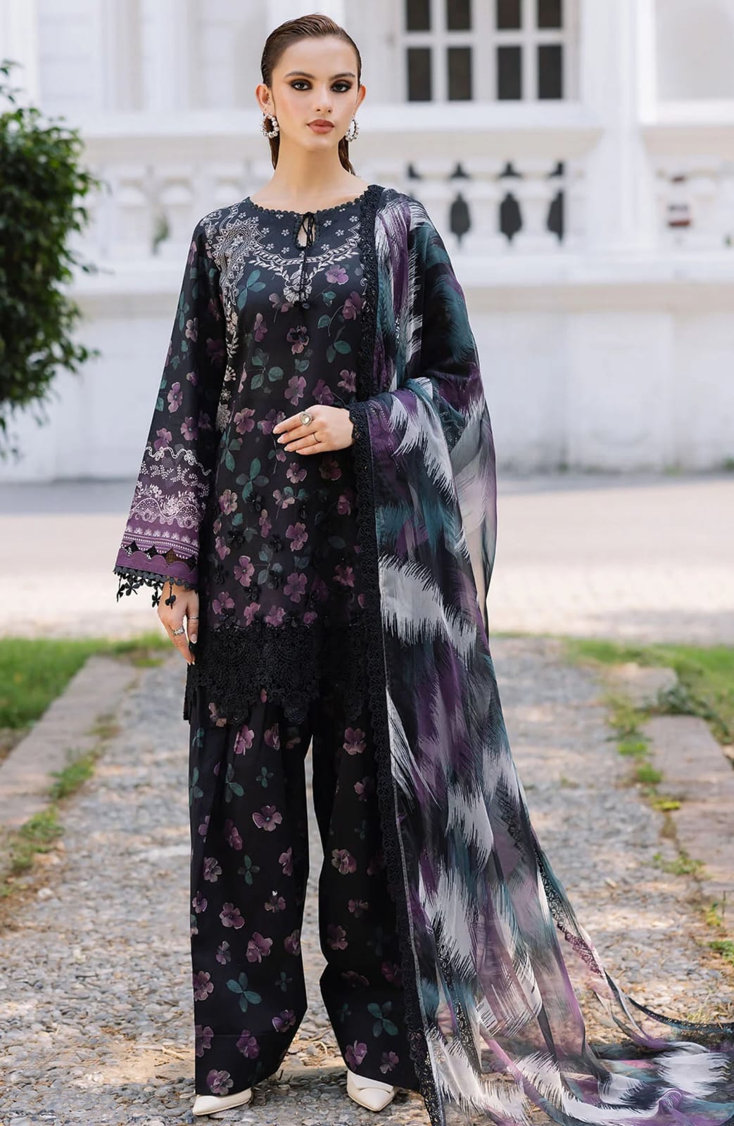 NUREH lawn printed shirt with Embroidered chiffon duppta ZB120