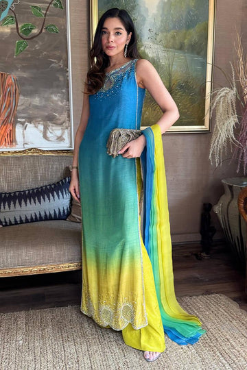 Farida Hasan Neon Ombre Silk 3-Piece Formal Suit Online