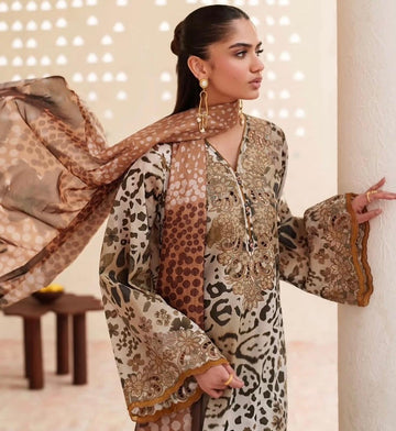 Baroque Embroidered Lawn 3-Piece Suit (UF-4408) – Premium Safari Print Summer Collection