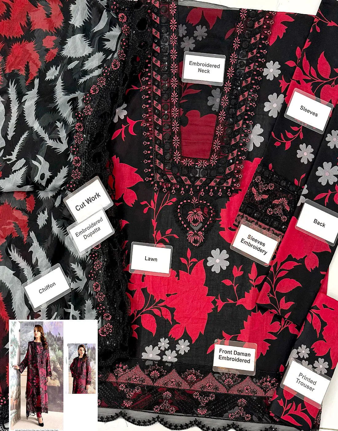 Ramsha -Lawn- Luxury Printed 3 piece Article D 6048