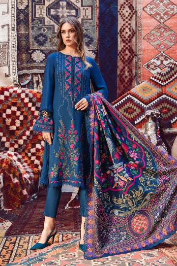Maria b Embroidery+sequence shirt with beautyful printed whool shawl
